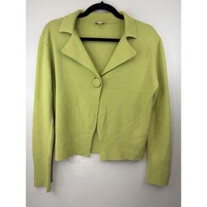 J Jill Lime Green Collared One Button‎ Cropped Cardigan Size XS